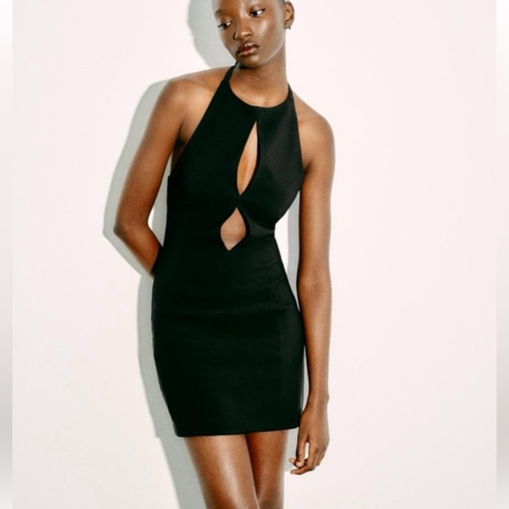 Zara Elegant Black Halter Dress